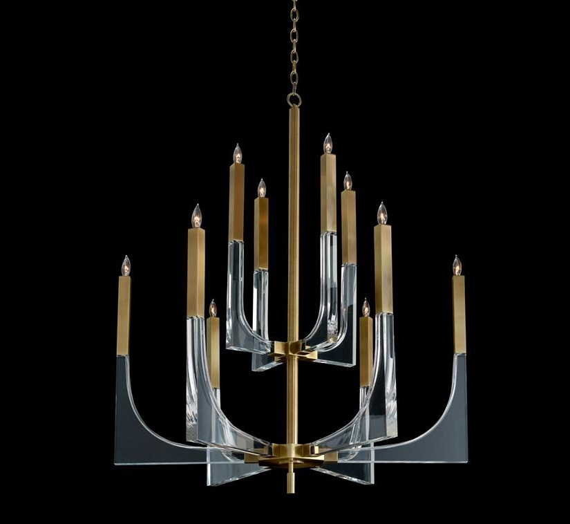 Acrylic and Brass Ten Light Chandelier, John Richard Chandelier, Brooklyn, New York, Furniture y ABD